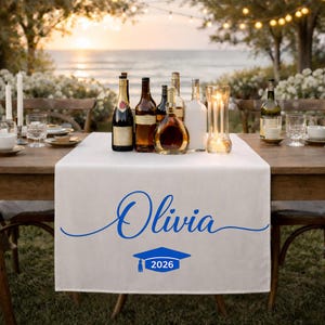 Graduation Table Runner Sign, Custom Name Banner, Class of 2026 Cap Design Decor