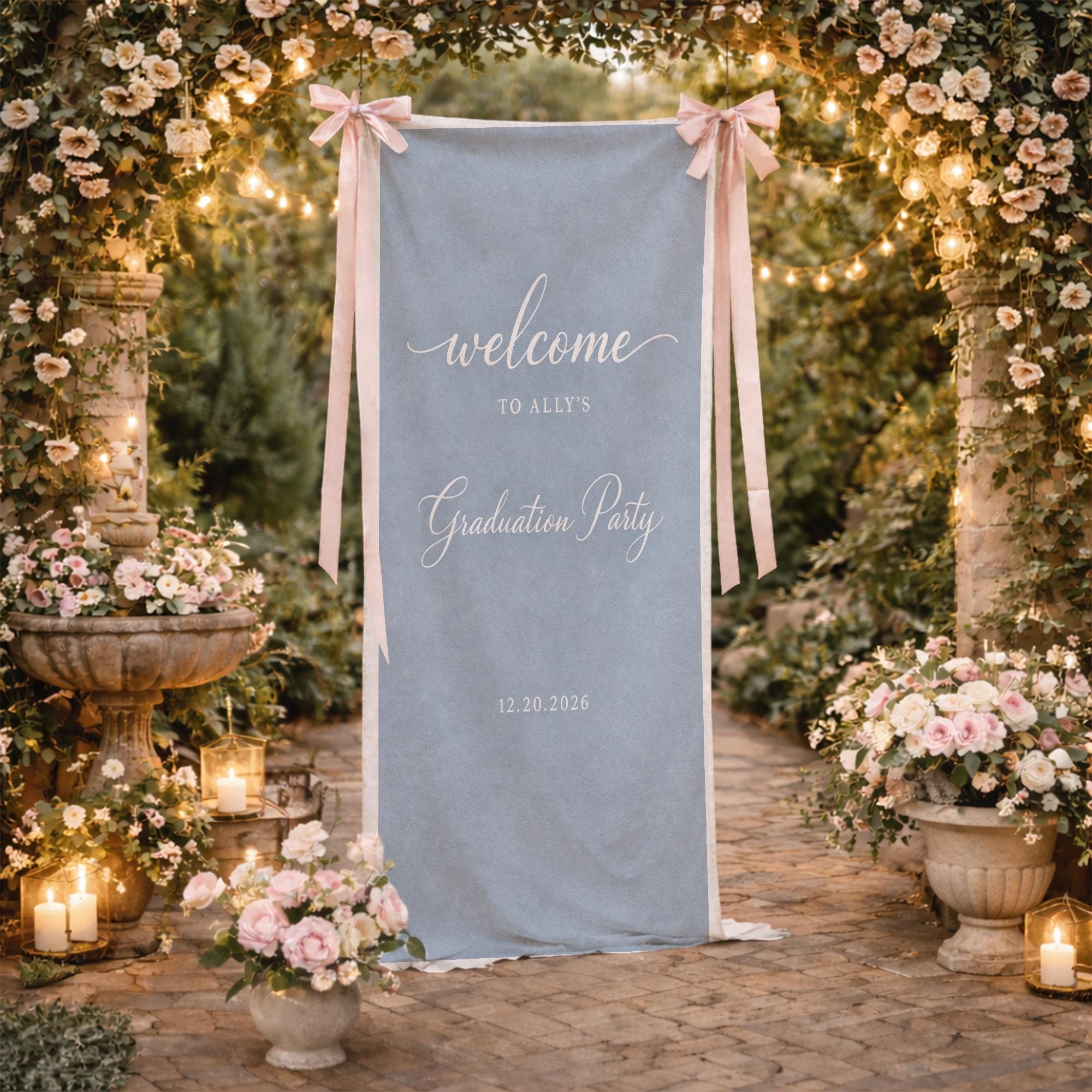 Spring Graduation Linen Graduation Welcome Banner, Cotton Linen Fabric Sign, Personalized Name ...