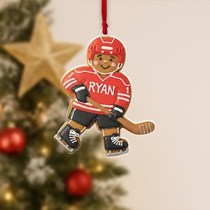 Personalised Hockey Player Ornament – Custom Name & Number Ice Hockey Gift