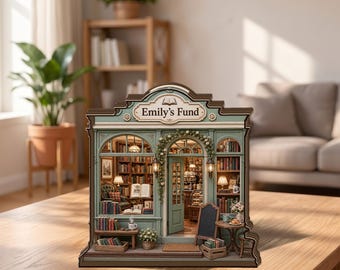 Personalized Wooden Storefront Piggy Bank: Custom Name Bakery or Bookstore Coin Savings Box