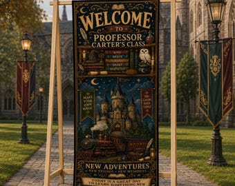 Personalized Magic Classroom Door Tapestry: Custom Linen Wizard Theme Teacher Welcome Banner