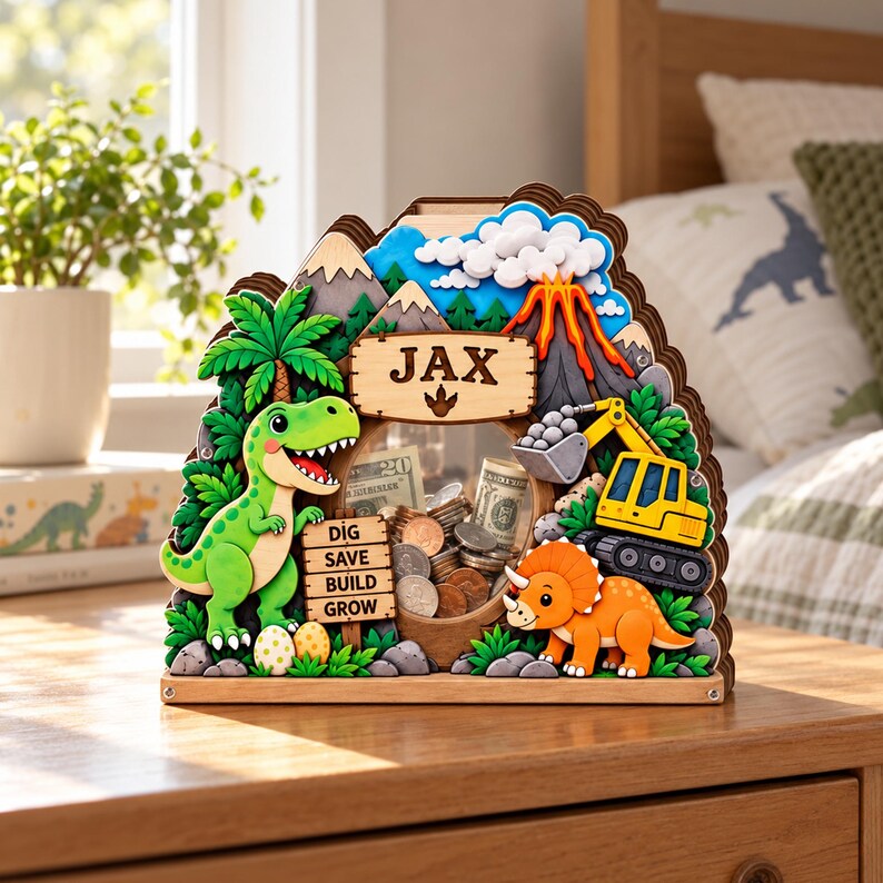 Shaared Box Room Layout Personalized Dinosaur Piggy Bank, Custom Wooden Money Box, Boy Room ...