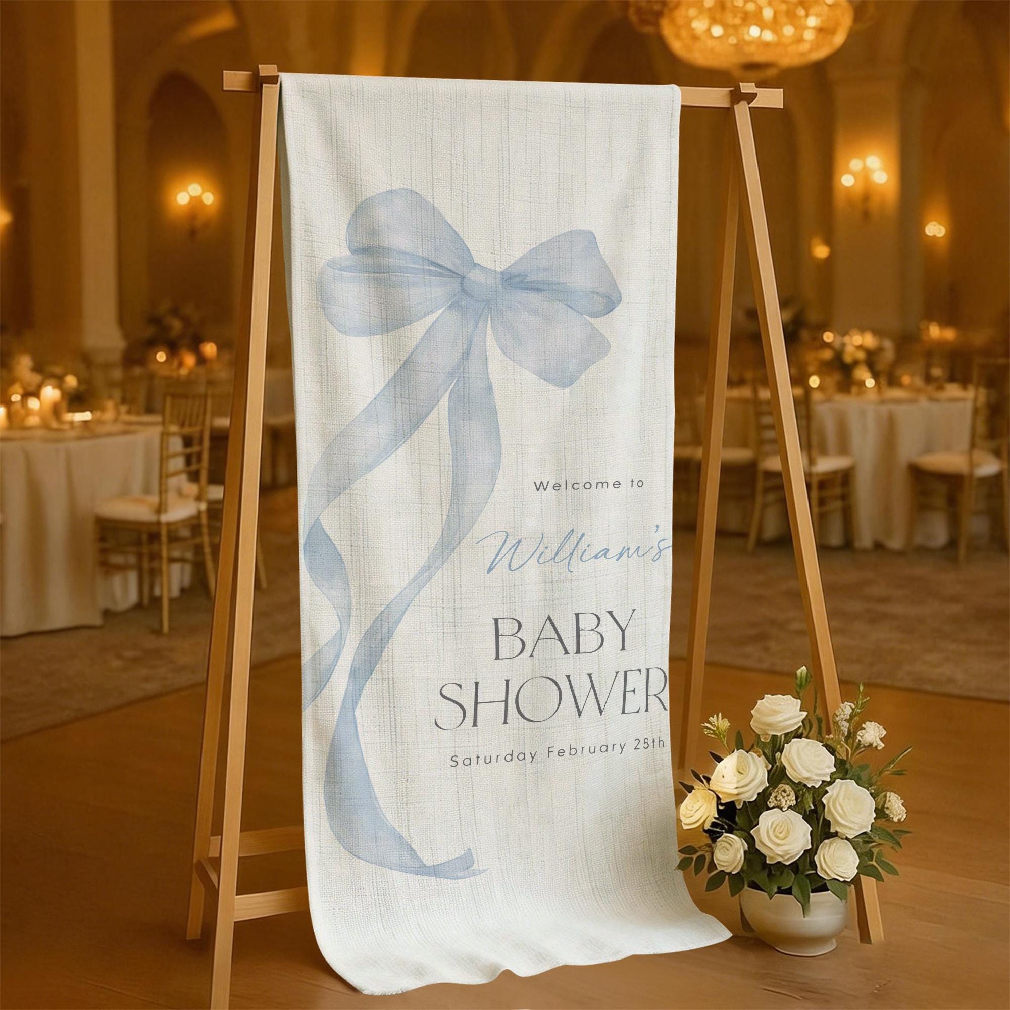 Bow Baby Shower Linen Tapestry Personalized Name Event Welcome Sign - Etsy