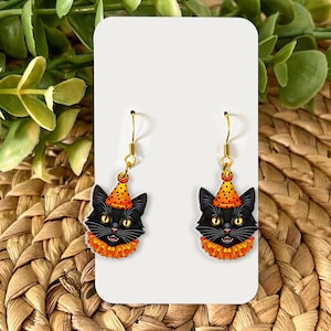 Black Cat Dangle Earrings: Halloween Witchy Jewelry