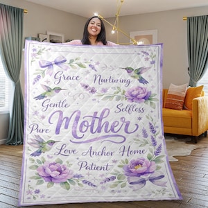 Blumenmutter Quilt Decke, Lila Kolibri Botanischer Überwurf, Weiche Bettwäsche Quilt