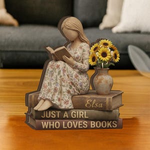 Personalized Wooden Book Lover Block Stack – “Just a Girl Who Loves Books” Reading Decor