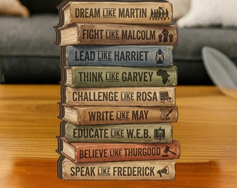 Black History Books Wooden Block Decor, Stacked Book Wood Sign, African American Leaders Art