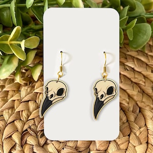 Raven Skull Dangle Earrings: Gothic Halloween Jewelry