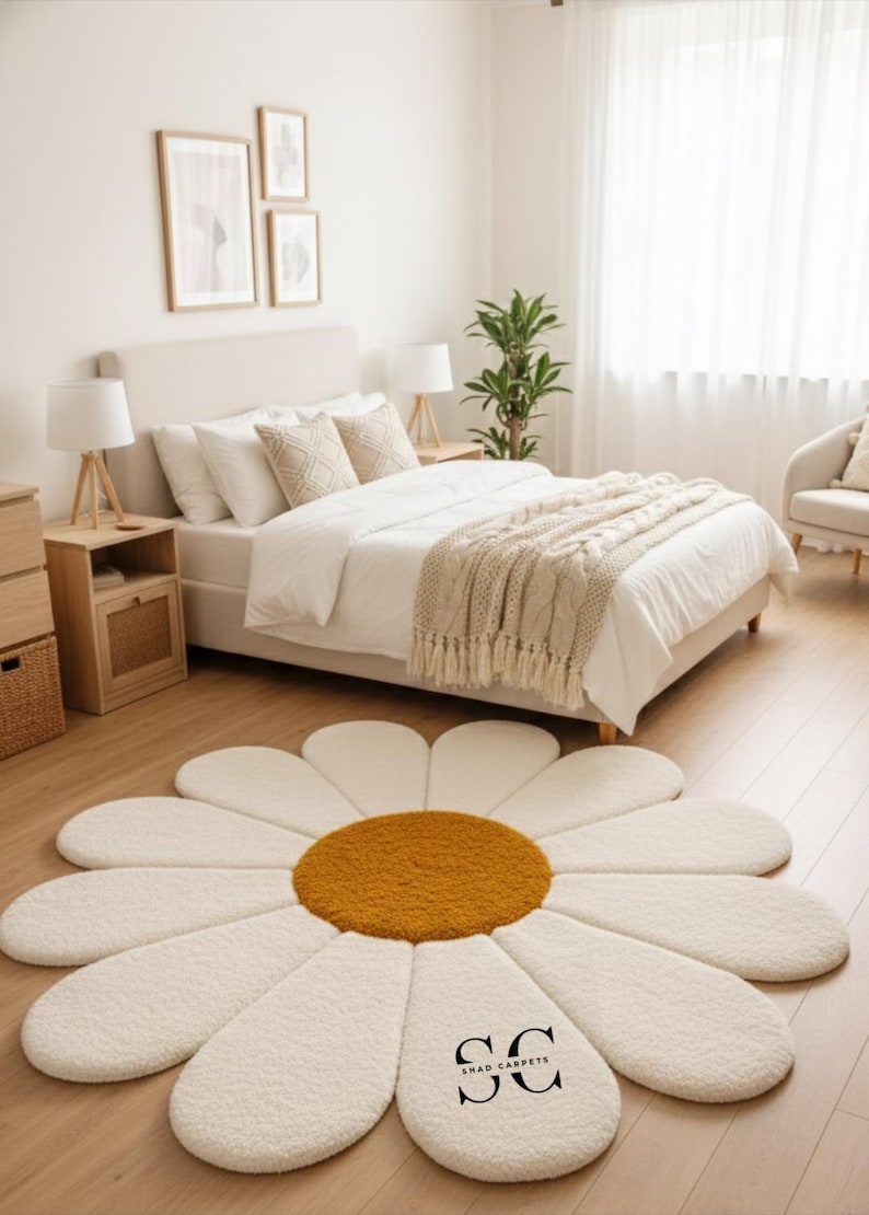 Daisy Shape Rug Hand Tufted Wool Daisy Rug, Floral Area Carpet - Etsy Canada