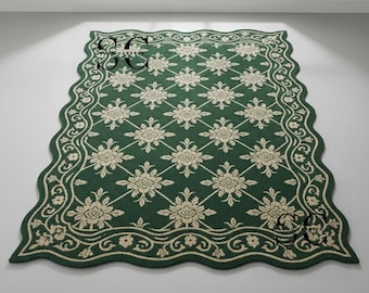 Hand Tufted Floral Area Rug in Emerald Green – Handmade Luxury