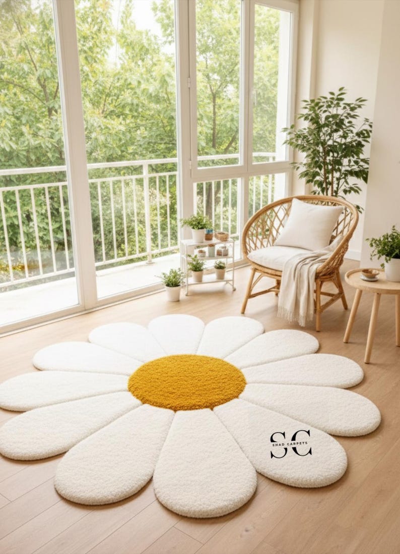 Daisy Shape Rug Hand Tufted Wool Daisy Rug, Floral Area Carpet - Etsy Canada