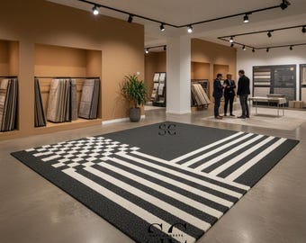 Hand Tufted Modern Designer Rug, Black White Pattern, Luxury Home Decor.