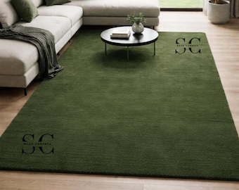 Hand Tufted Wool Rug: Plain Green, Soft & Durable