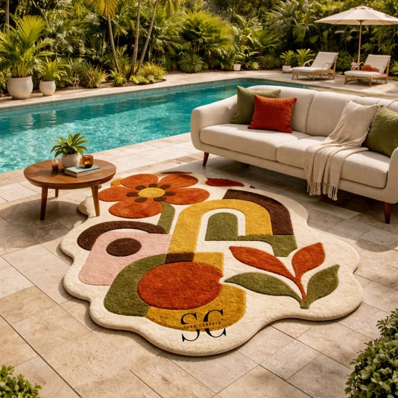 Buy Hand Tufted Wool Area Rug, Mid Century Floral Abstract Botanical ...