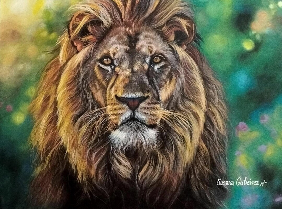 Original Pastel Painting of a Lion, 30x40 Cm - Realistic Lion Portrait ...