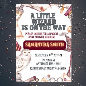 A Little Wizard Is on the Way Baby Shower Invitation – Editable Canva Template, Wizard Baby Shower Invite,Magic Baby Shower,Instant Download
