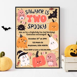 Two Spooky Birthday Invitation Girl - Editable Canva Template, 2nd Birthday Invite, Halloween Birthday Party, Instant Download