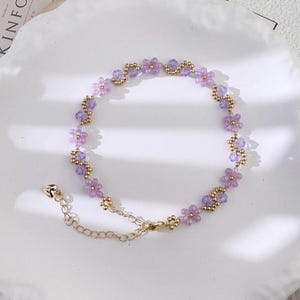 Light Pink Seed Bead Daisy Bracelet: Handmade Pearl & Gold Jewelry