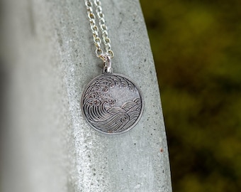 Oxidierter Wellenanhänger - 925er Sterlingsilberschmuck