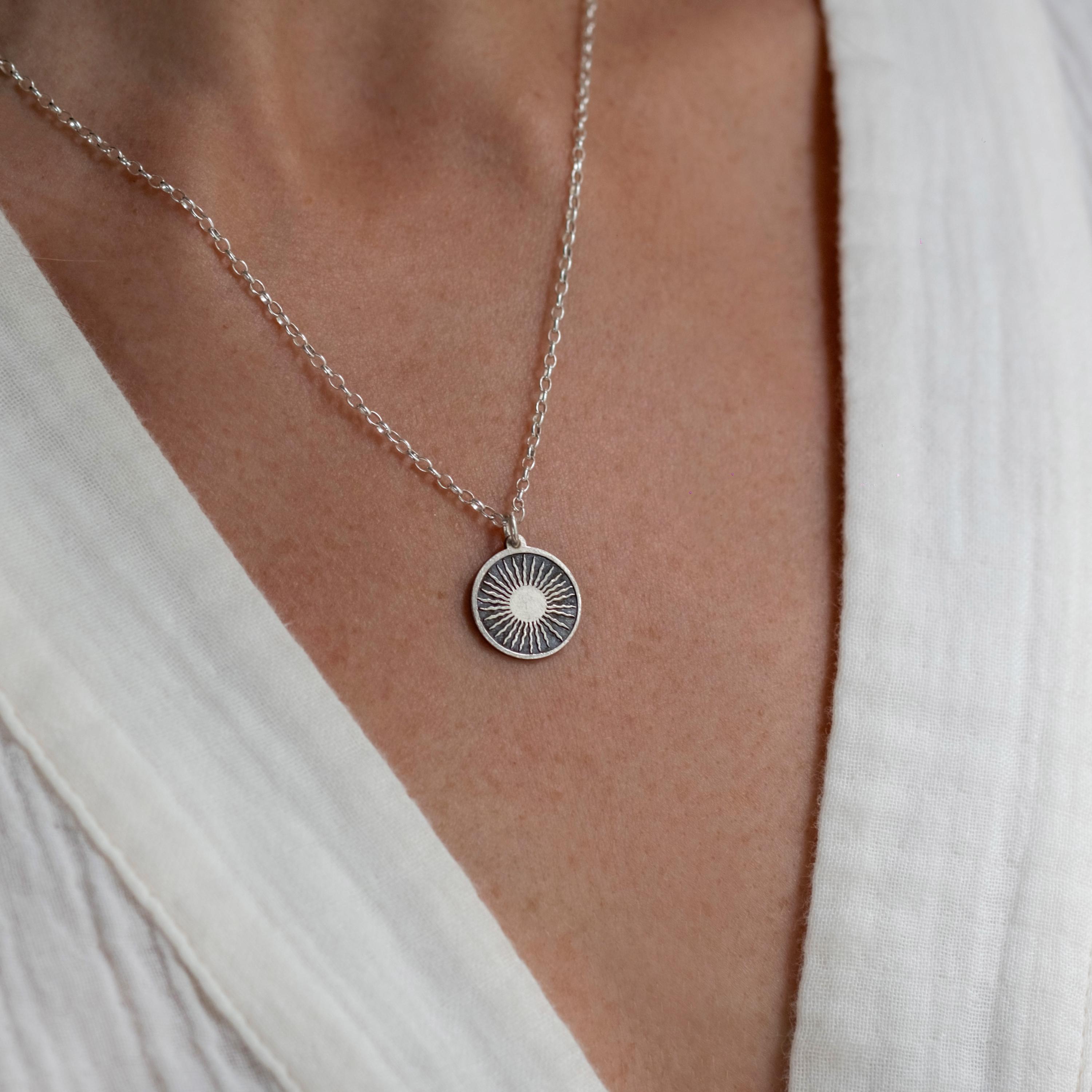 Sun Pendant Necklace in 925 Sterling Silver – Symbol of Energy and 