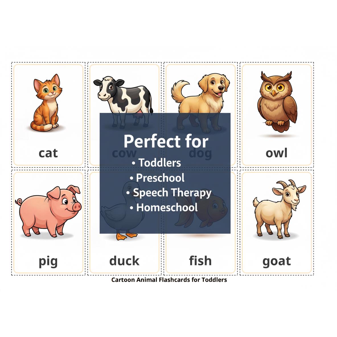 Cartoon Animal Flashcards for Toddlers 2-4 | 32 Printable Learning ...