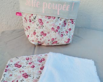 Paquete de 10 toallitas lavables para bebé con cesta personalizada a juego