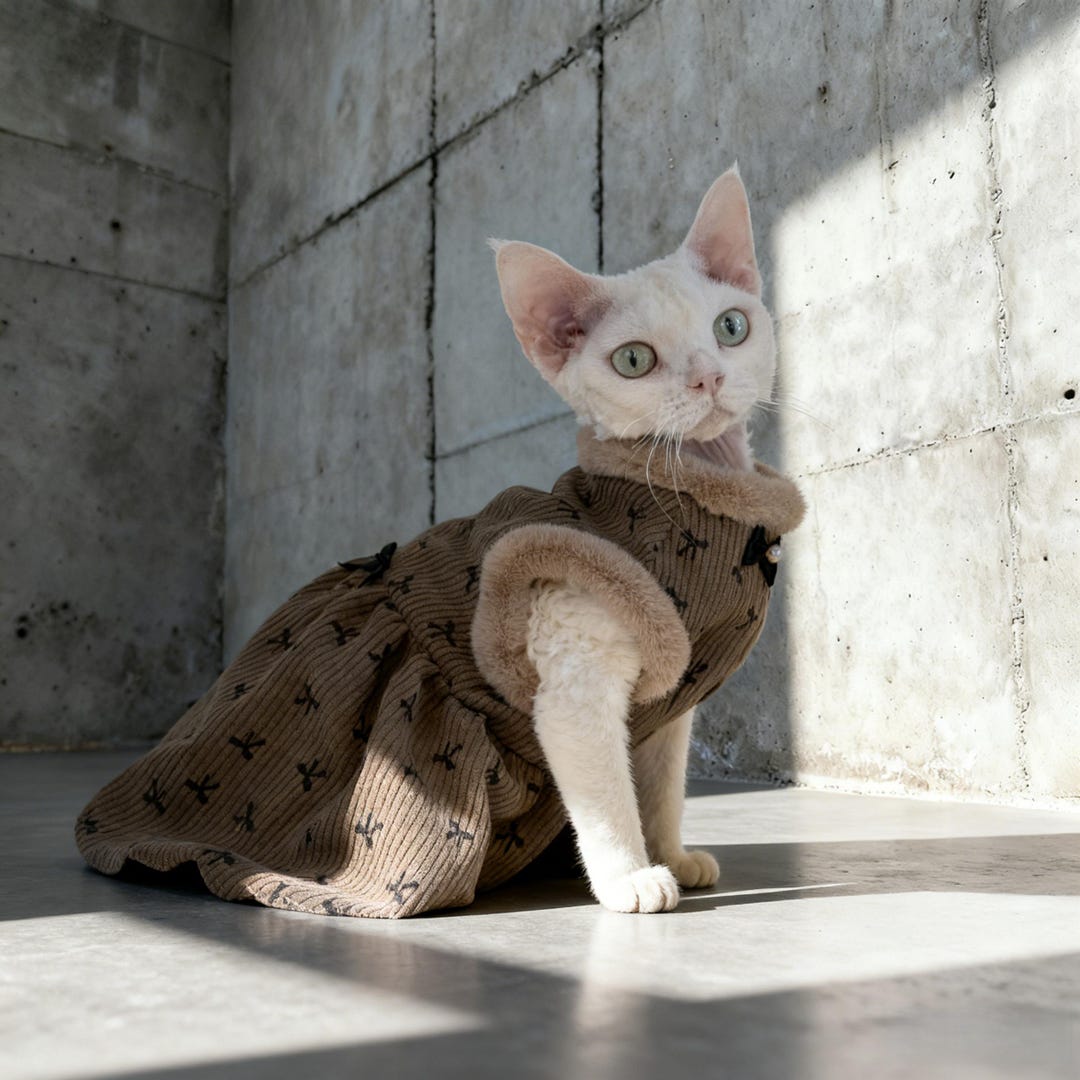 Handmade Cat Dress Vest, Corduroy Kitten Outfit, Winter Warm Cat ...