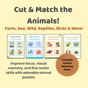 Animal Matching Game for Kids – Printable Animal Flashcards – Toddler Learning Activity – Preschool Quiet Time Game – Instant Download