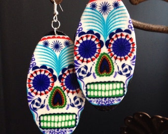 Sugar Skull Earrings (dia de los muertos) white