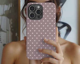 Polka Dot Phone Case Earth Tone Dusty Rose Tough Case for  iPhone 17 16 15 14 13 12 11 Pro Max Plus Samsung Galaxy S25 S24 Google Pixel