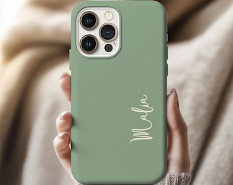 Personalized Earth Tone Phone Case Sage Green Custom Name, iPhone 17 16 15 14 13 12 Pro Max Plus Mini, Google Pixel 9 8 7 6, S25 S24 S23