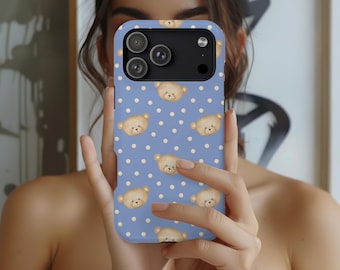 Teddy Bear Phone Case, Cute Preppy Teddy Bear Tough Case, iPhone 17 16 15 14 13 12 Pro Max Plus Samsung Galaxy S25 S24 Google Pixel