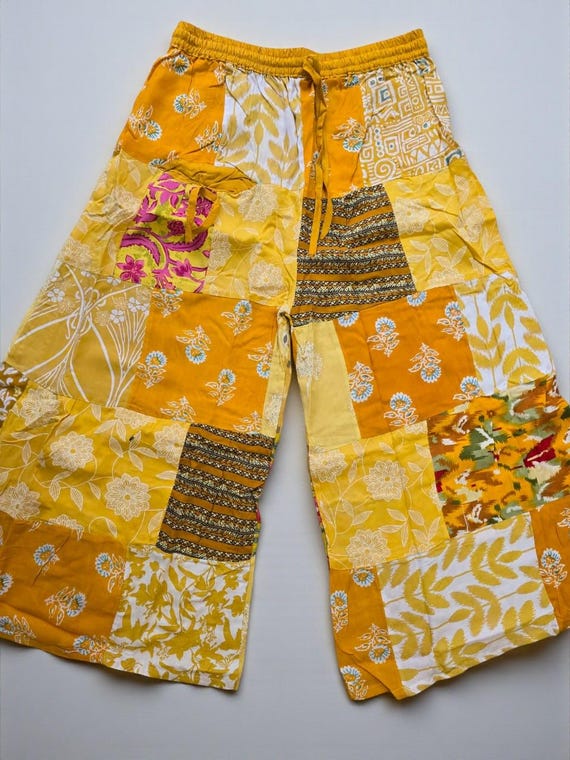 Patchwork Palazzo Pants - Handmade Boho Hippie Wi… - image 2