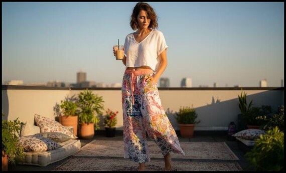 Handmade Patchwork Palazzo Pants: Boho Hippie Wid… - image 8