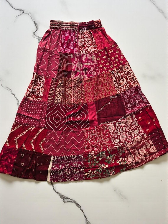 Handmade Patchwork Rayon Maxi Skirt: Bohemian Hip… - image 5