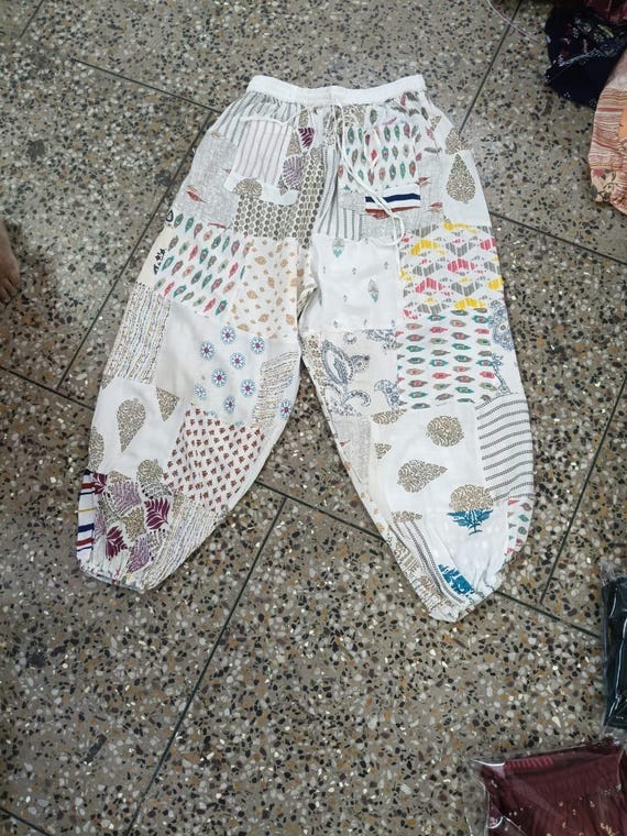 Handmade Cotton Patchwork Harem Pants: Vintage Bo… - image 1