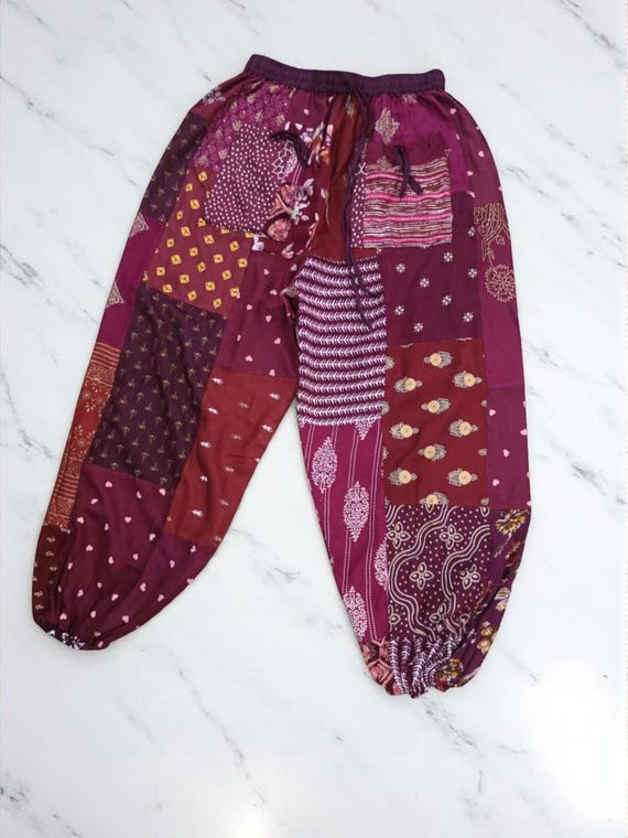 Vintage Patchwork Harem Pants: Handmade Cotton Bo… - image 6