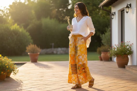 Patchwork Palazzo Pants - Handmade Boho Hippie Wi… - image 5