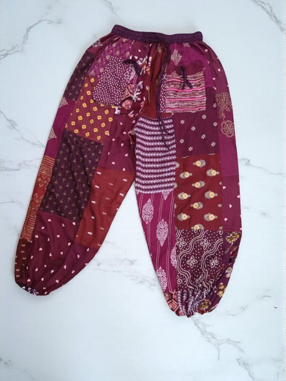 Vintage Patchwork Harem Pants: Handmade Cotton Bo… - image 3