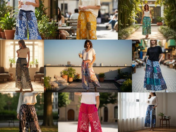 Handmade Patchwork Palazzo Pants: Boho Hippie Wid… - image 4