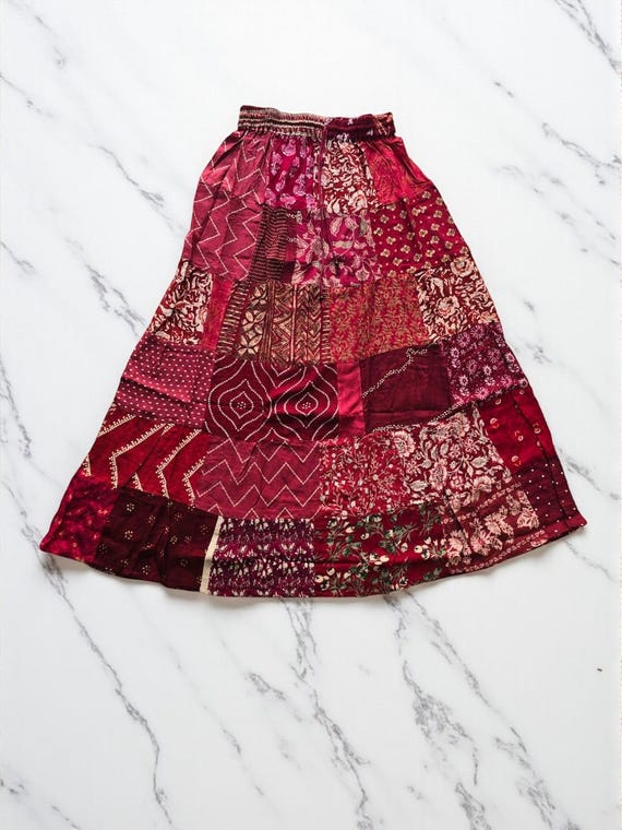 Handmade Patchwork Rayon Maxi Skirt: Bohemian Hip… - image 6