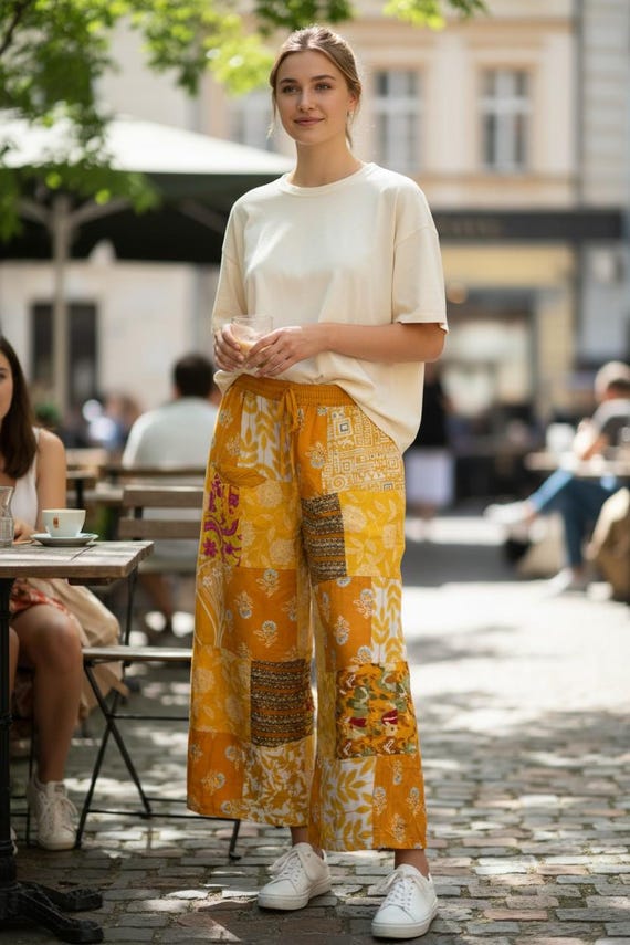Patchwork Palazzo Pants - Handmade Boho Hippie Wi… - image 1