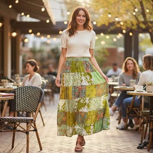 Ręcznie robiona spódnica maxi z wiskozy w stylu boho hippie