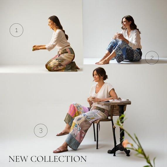 Handmade Patchwork Palazzo Pants: Boho Hippie Wid… - image 2