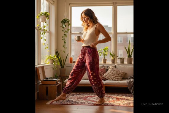 Vintage Patchwork Harem Pants: Handmade Cotton Bo… - image 5