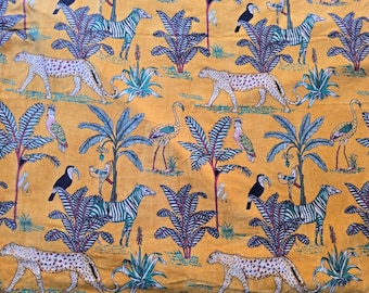 Tela de terciopelo con estampado de animales de la selva, pájaros, safari tropical, tapicería, cebra, leopardo, estampado floral, cortinas, cojines, tela para manualidades cortada a medida
