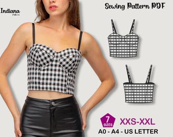 Bustier Sewing Pattern, Fitted Bodice Crop Top, Digital PDF Download, patron de couture- 7 sizes
