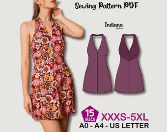 Halter Neck Mini Dress Sewing Pattern – Backless Tie Dress (PDF)