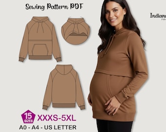 Breastfeeding Hoodie Sewing Pattern PDF – Maternity Sweatshirt Pattern – Women’s Nursing Hoodie, Digital