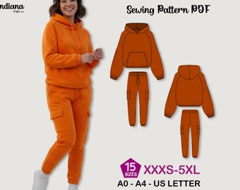 Cozy Hoodie & Jogger Set Sewing Pattern | Women’s Loungewear PDF | Raglan Hoodie-Cargo Sweatpants